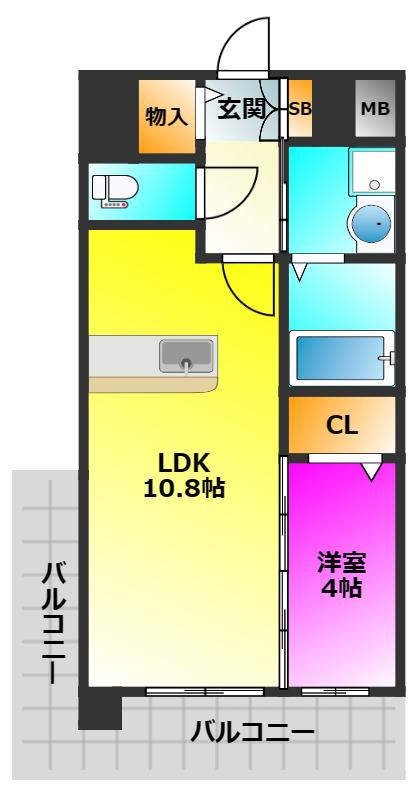エルココ六ツ角(1LDK/6階)の間取り写真