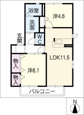 カーサアレグレB棟(2LDK/2階)の間取り写真