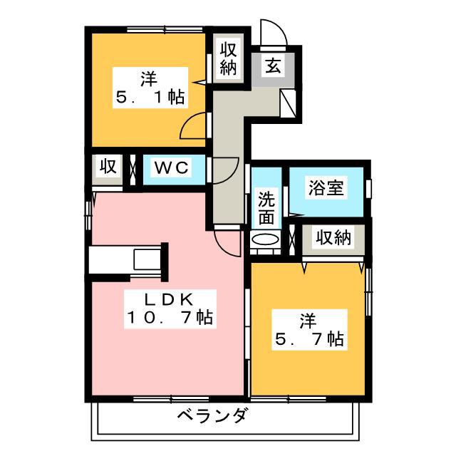 ウエストパーク B(2LDK/1階)の間取り写真