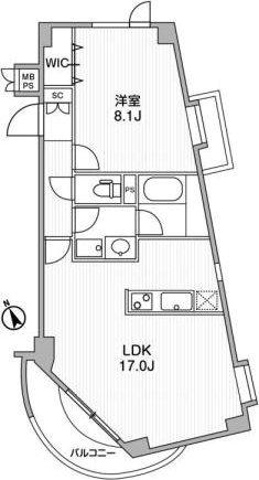 コーナーハウス(1LDK/2階)の間取り写真