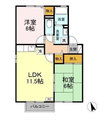 グランシャリオAB A棟(2LDK/2階)の間取り写真