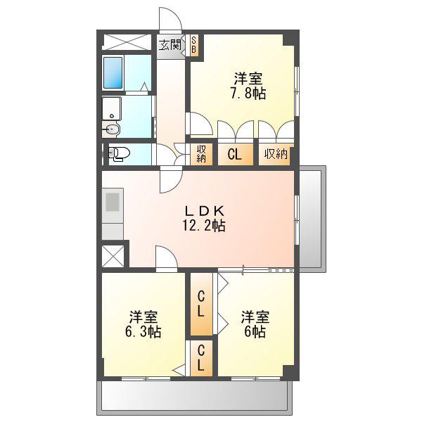 日商岩井福陵マンション(3LDK/2階)の間取り写真