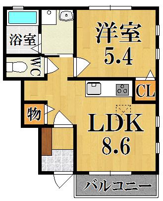 ALCE坊城(1LDK/1階)の間取り写真