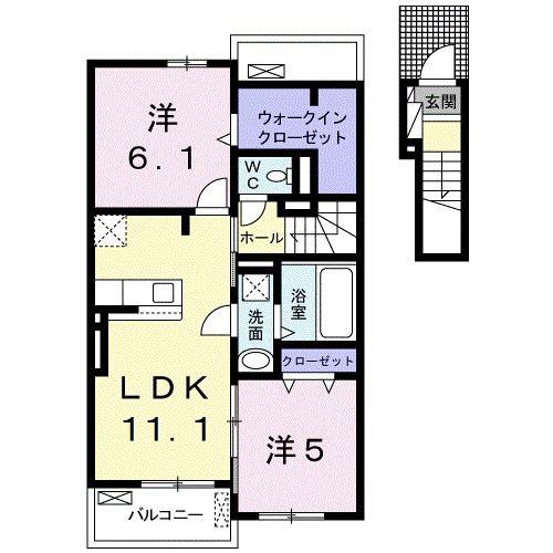 ヴェルミリオンI(2LDK/2階)の間取り写真