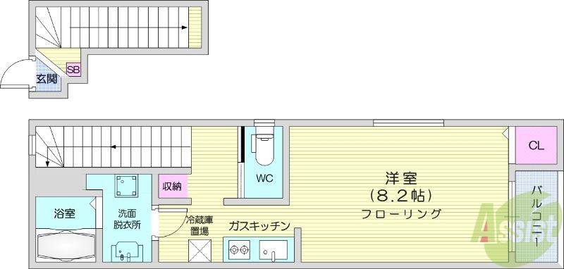 アズグレイス Ⅲ(1K/2階)の間取り写真