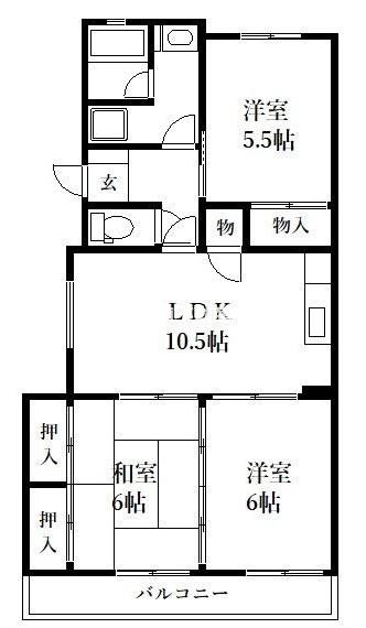 カーサ永浦(3LDK/3階)の間取り写真