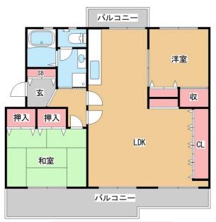 新多聞第3(2LDK/5階)の間取り写真