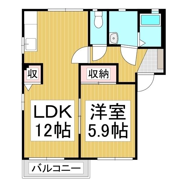 ディアス城(1LDK/2階)の間取り写真