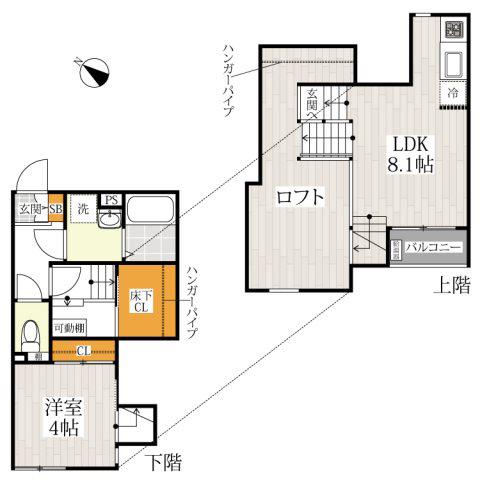 CB箱崎シャリテ(1LDK/1階)の間取り写真