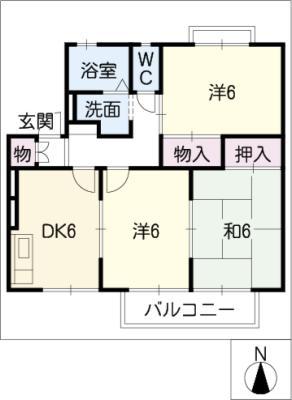 ハイム新浜B棟(3DK/1階)の間取り写真
