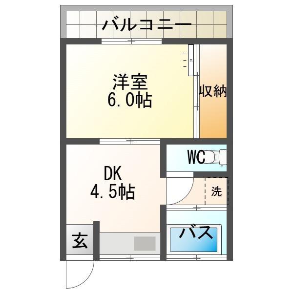 三垣アパート(1K/2階)の間取り写真