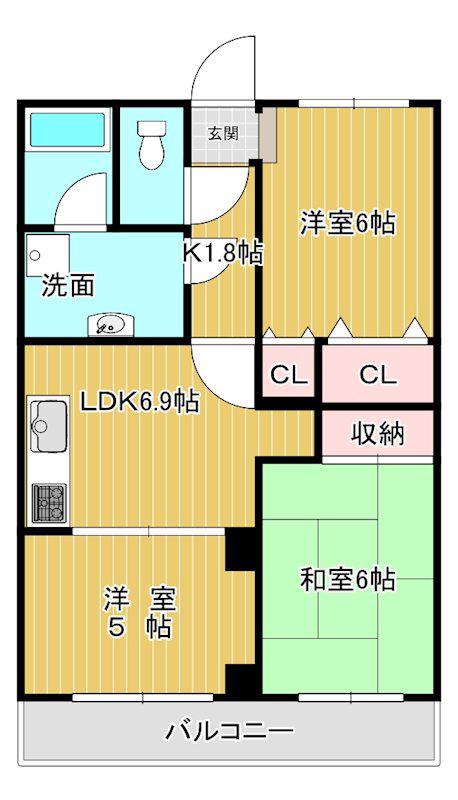 サンドラアーレ(3DK/1階)の間取り写真
