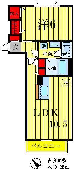 レジデンス・レ・セゾン(1LDK/2階)の間取り写真