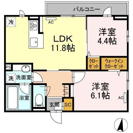 ECLAS(2LDK/2階)の間取り写真