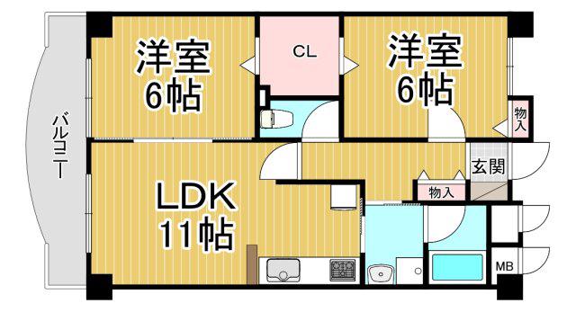 タッチ塚口(2LDK/5階)の間取り写真