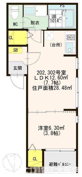 ハーモニーテラス中浜(1DK/3階)の間取り写真