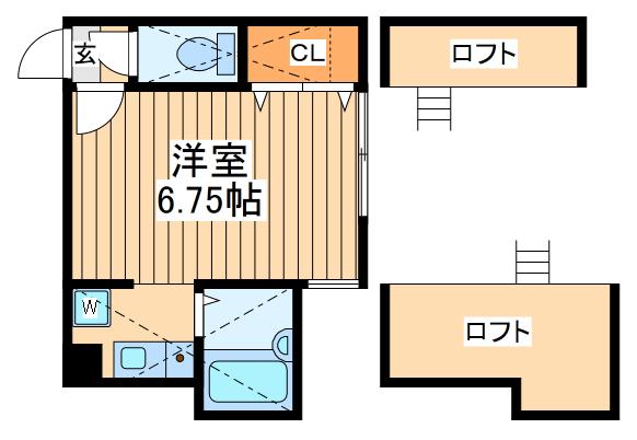 ロッシェル北里Ⅰ号棟(1K/2階)の間取り写真