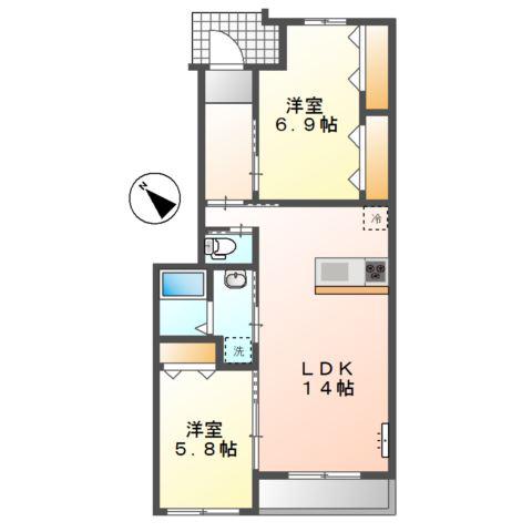 アンジュ エールB(2LDK/1階)の間取り写真