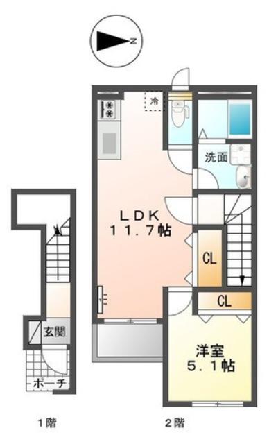 とさでん交通伊野線 旭町一丁目駅 徒歩4分 2階建 築9年(1LDK/2階)の間取り写真