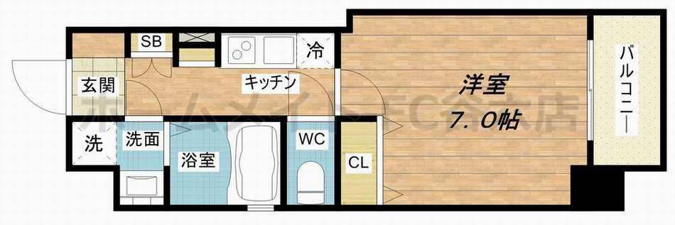 ジアコスモ難波南(1K/8階)の間取り写真