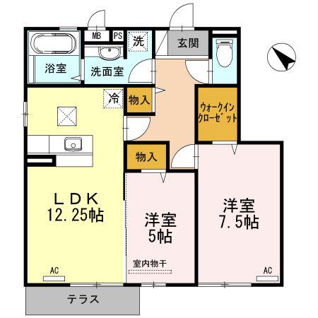 ボナール中の島 A(2LDK/1階)の間取り写真