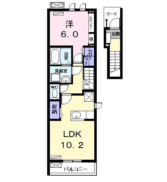 クレセント(1LDK/2階)の間取り写真