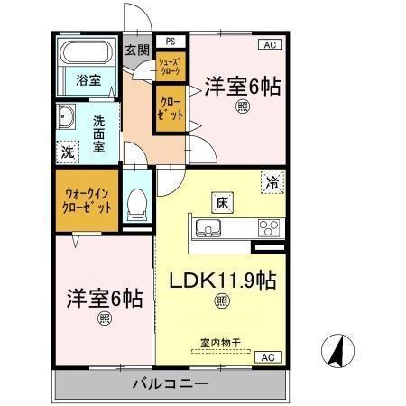 サンシャイン見白AB(2LDK/1階)の間取り写真