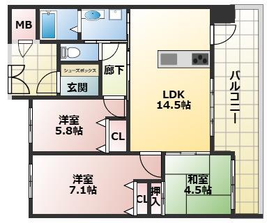 ライオンズ宜野湾マリンシティ(3LDK/5階)の間取り写真