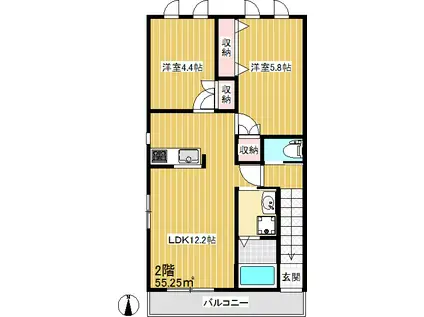 下連雀ハウス(2LDK/2階)の間取り写真