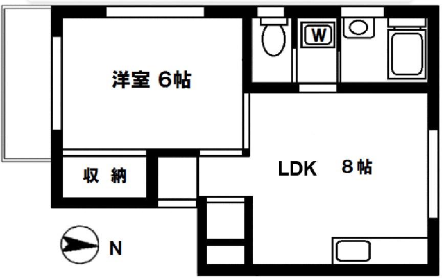 ニューダテハイツ(1LDK/2階)の間取り写真
