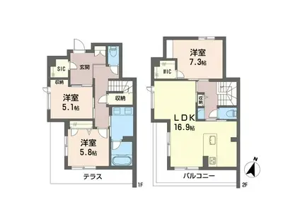 スピラーレ・マレ(3LDK/1階)の間取り写真