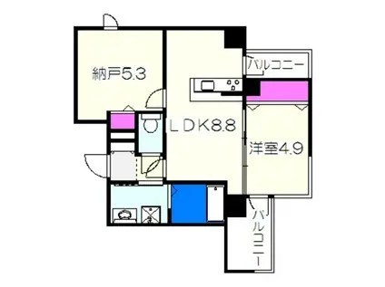 GROOVE堺東レジデンス(1SLDK/8階)の間取り写真