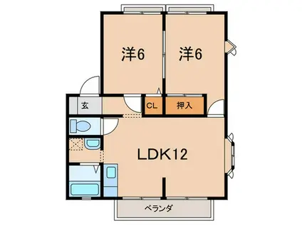 ラスター仁川I(2LDK/2階)の間取り写真