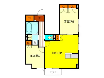 MAIZON OASIS(2LDK/1階)の間取り写真