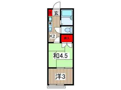 西武池袋線 狭山ケ丘駅 徒歩3分 2階建 築60年(2K/1階)の間取り写真