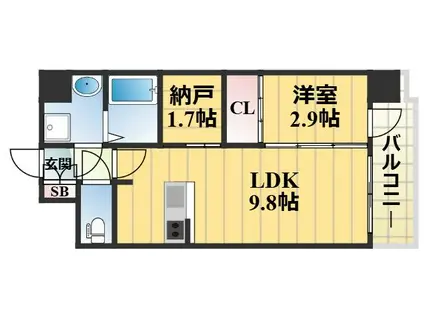 EST ONE HIGASHIOSAKAII(1SLDK/7階)の間取り写真