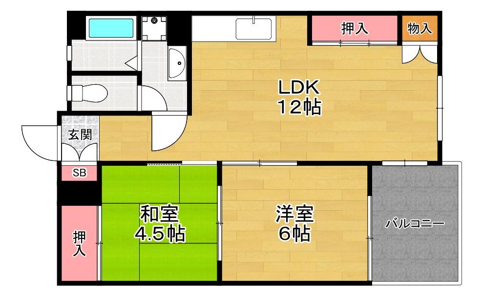 シャトー東香里(2LDK/3階)の間取り写真