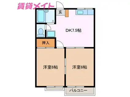メゾン ヤマナカE棟(2DK/2階)の間取り写真