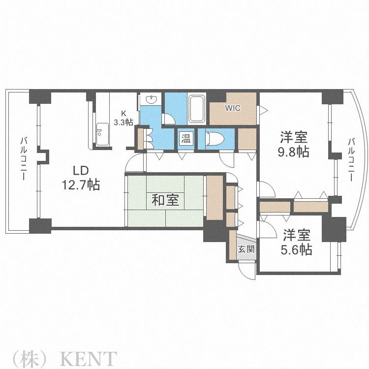 パールコート桑園中央壱番館(3LDK/9階)の間取り写真