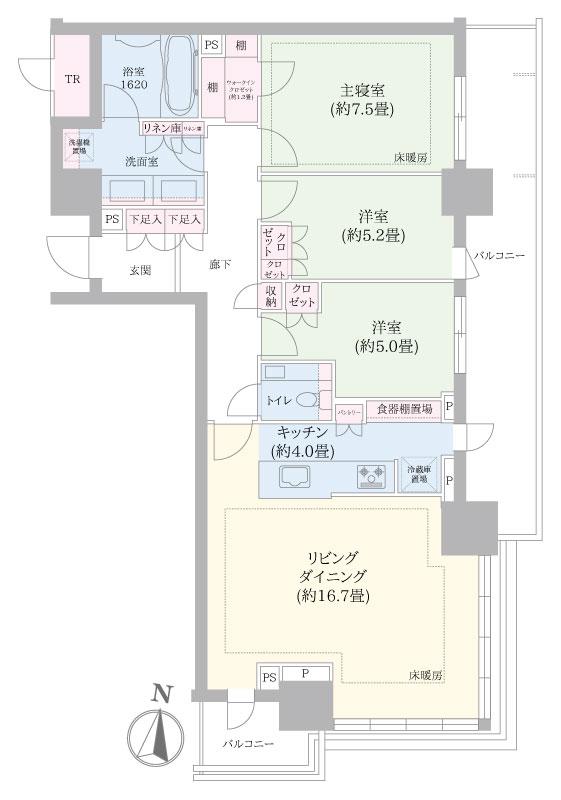 パークタワー西新宿(3LDK/36階)の間取り写真