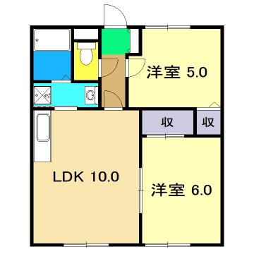 メゾン・ファンテーヌ(2LDK/1階)の間取り写真