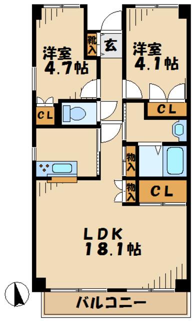 メゾンアイ(2LDK/4階)の間取り写真