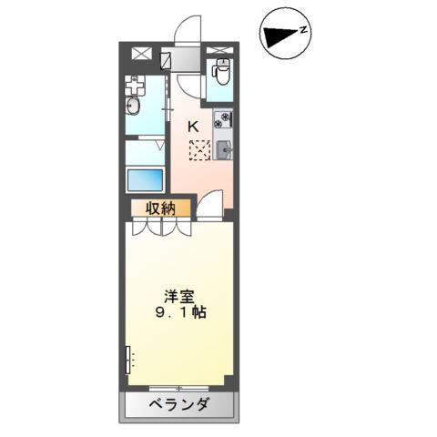 ボナールB(1K/1階)の間取り写真