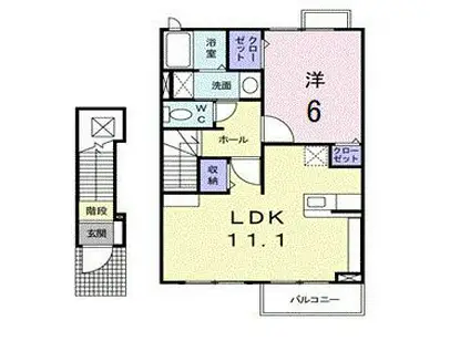 ジャスティス(1LDK/2階)の間取り写真