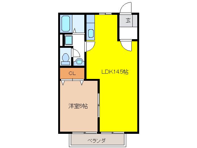 リバティヒルズB(1LDK/1階)の間取り写真