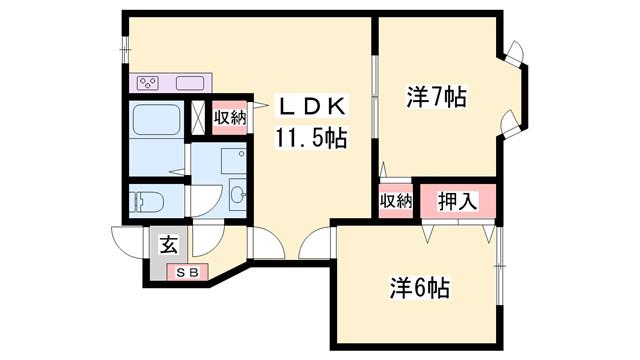 グランテール汐見台(2LDK/1階)の間取り写真