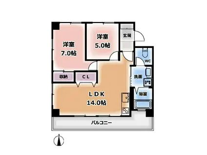 丸福ビル(2LDK/5階)の間取り写真