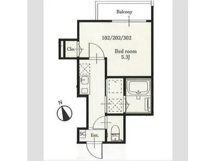 FIORE戸塚 壱番館(1K/3階)の間取り写真