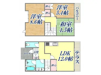 甲南ガーデニア(3LDK/1階)の間取り写真