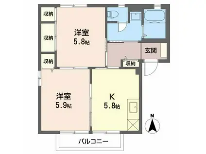 グリーンヴィラ(2K/2階)の間取り写真